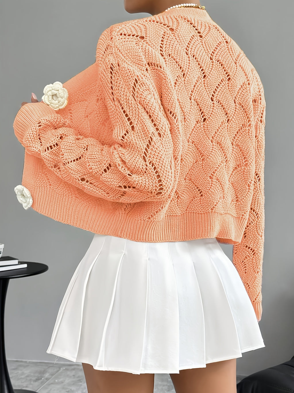 Spring 2026 Spring/Summer Women'S Handcrafted 3D Floral Embellishment Western Fashion Elegant Solid Lace Crochet Cardigan Top Jacket Women'S, Suitable for Daily Wear And Commuting, Spring Outing, All Seasons, Versatile Style - orange yellow