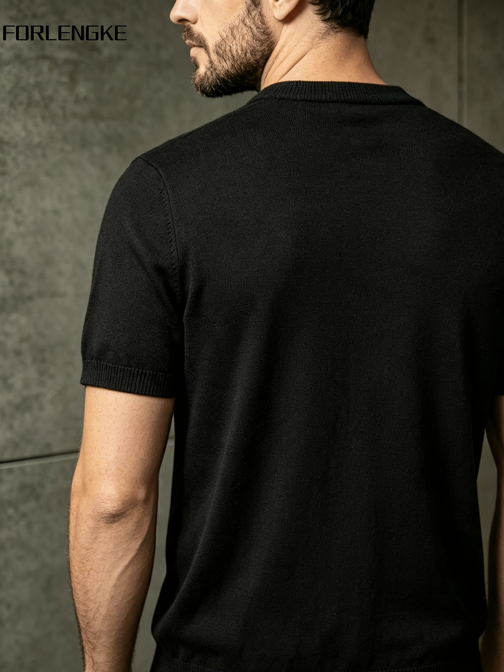 FORLENGKE Men's Summer Henley Neck Knitted Short-Sleeve T-Shirt, Solid Color Vintage Texture, Simple Yet Sophisticated, Summer Minimalist Trendy Versatile Casual Top for Layering or Wearing Alone - Black