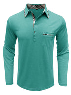 Spring and Autumn Fashion Men's Lapel Pocket Polo Shirt, Solid Color Casual Commuter Pocket Top - Green