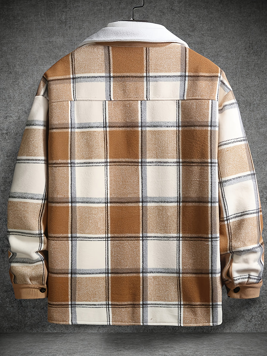 Pearson OBM Men's Fashion Versatile Plaid Jacket - Khaki