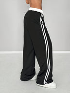 Women'S Athletic Spring/Summer Digital Print Belt Patchwork Casual Athletic Street Retro Style Loose Athletic Pants - Black