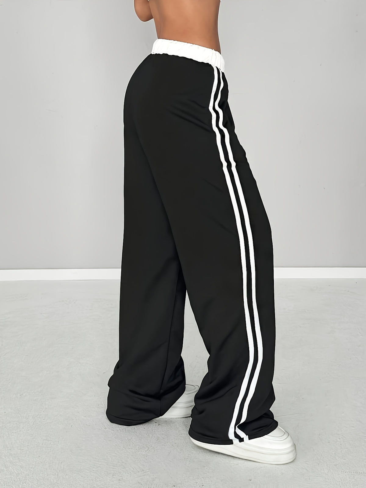 Women'S Athletic Spring/Summer Digital Print Belt Patchwork Casual Athletic Street Retro Style Loose Athletic Pants - Black