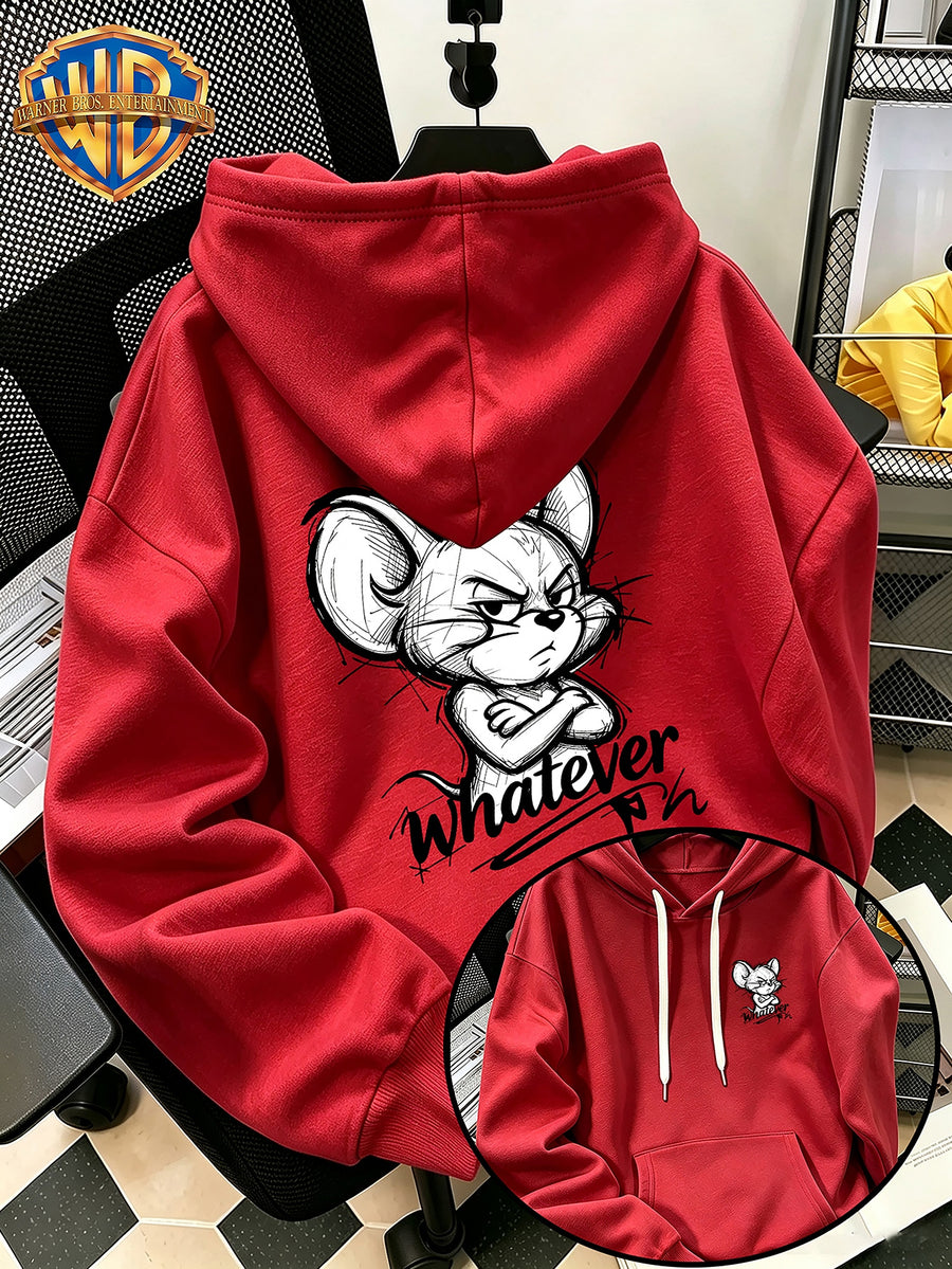 Halloween/Back to School/Date Night/Father'S Day Gift Choice - Sketch Style Cute Little Mouse Print Hoodie - Men'S Essential Hoodie with Pockets And Drawstring Design, Ideal for Warmth, Perfect for Casual Wear Or Outdoor Activities - Unisex - Red