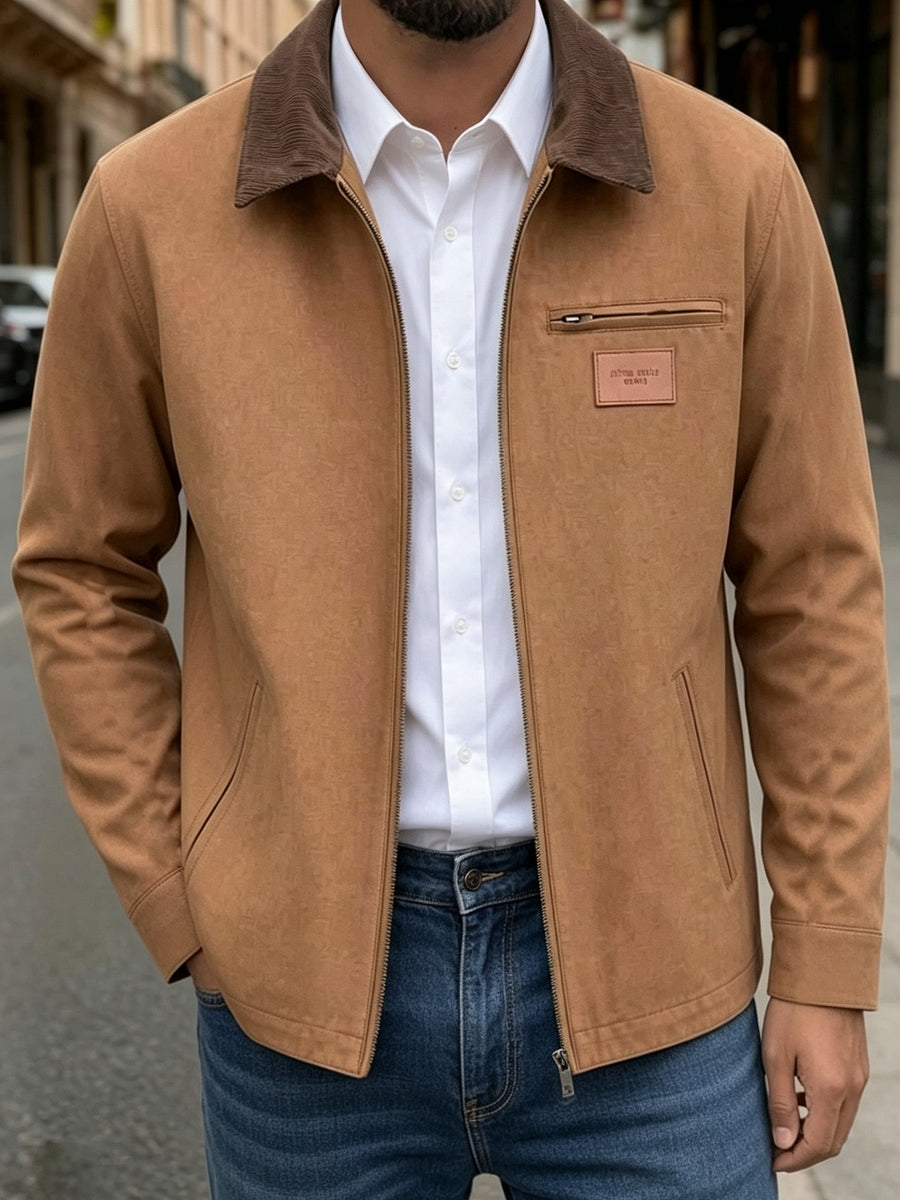 2026 American Retro Work Jacket Men'S Corduroy Lapel Sports Commuter Casual Outerwear Jacket - Coffee Color