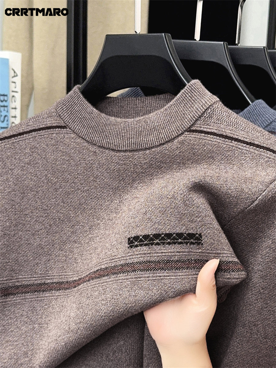 CATMA CRRTMARO Autumn/Winter Knitted 3D Solid Color Crew Neck Sweater, Basic Thickened Pullover, Men's Fashion Knitwear Long Sleeve HH - Khaki