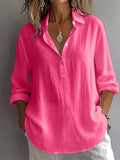 Multi-Color Available Taxi Direction New Stunning Elegant Style Solid Color POIO Collar Long Sleeve Spring Autumn All-Season Versatile Shirt - Rose Red