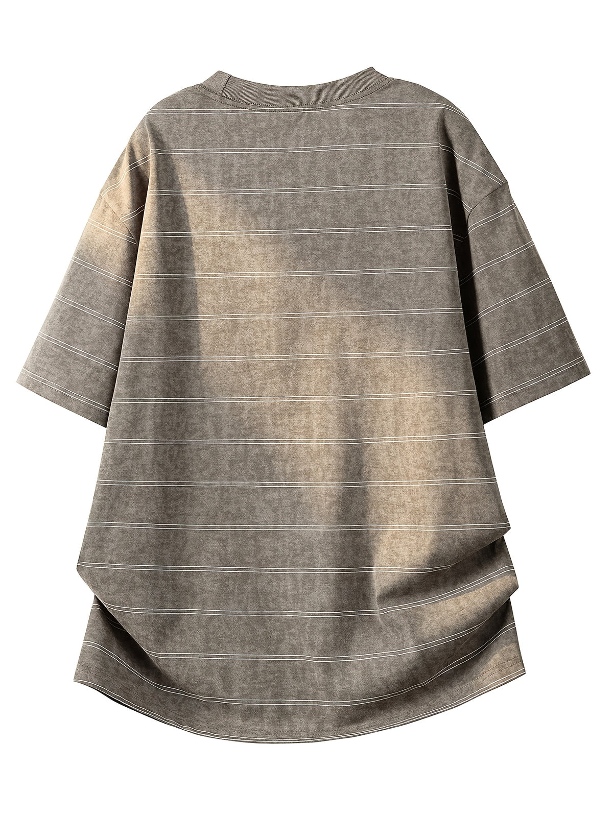 Summer Men'S Striped Short Sleeve Shirt, Casual Retro Style Daily Top - Khaki Brown