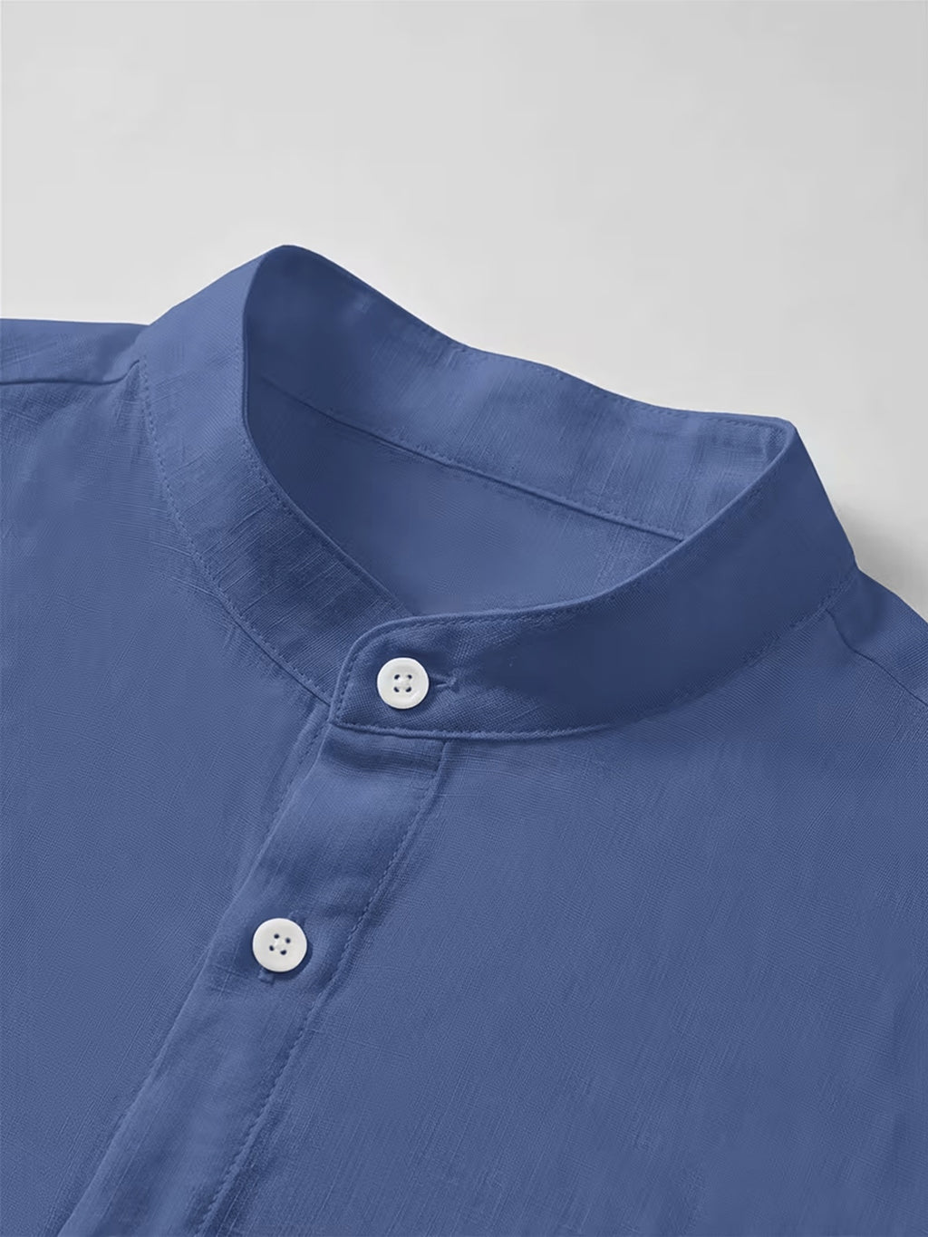 Men's New Faux Stand Collar Button-Up Shirt - Artistic, Understated, Stylish, Versatile, Relaxed Textured Trendy Loose Fit - Soft Daily Shirt Suitable for Formal and Casual Wear at the Beach, on Vacation, and in the Office - Machine Washable - Navy Color