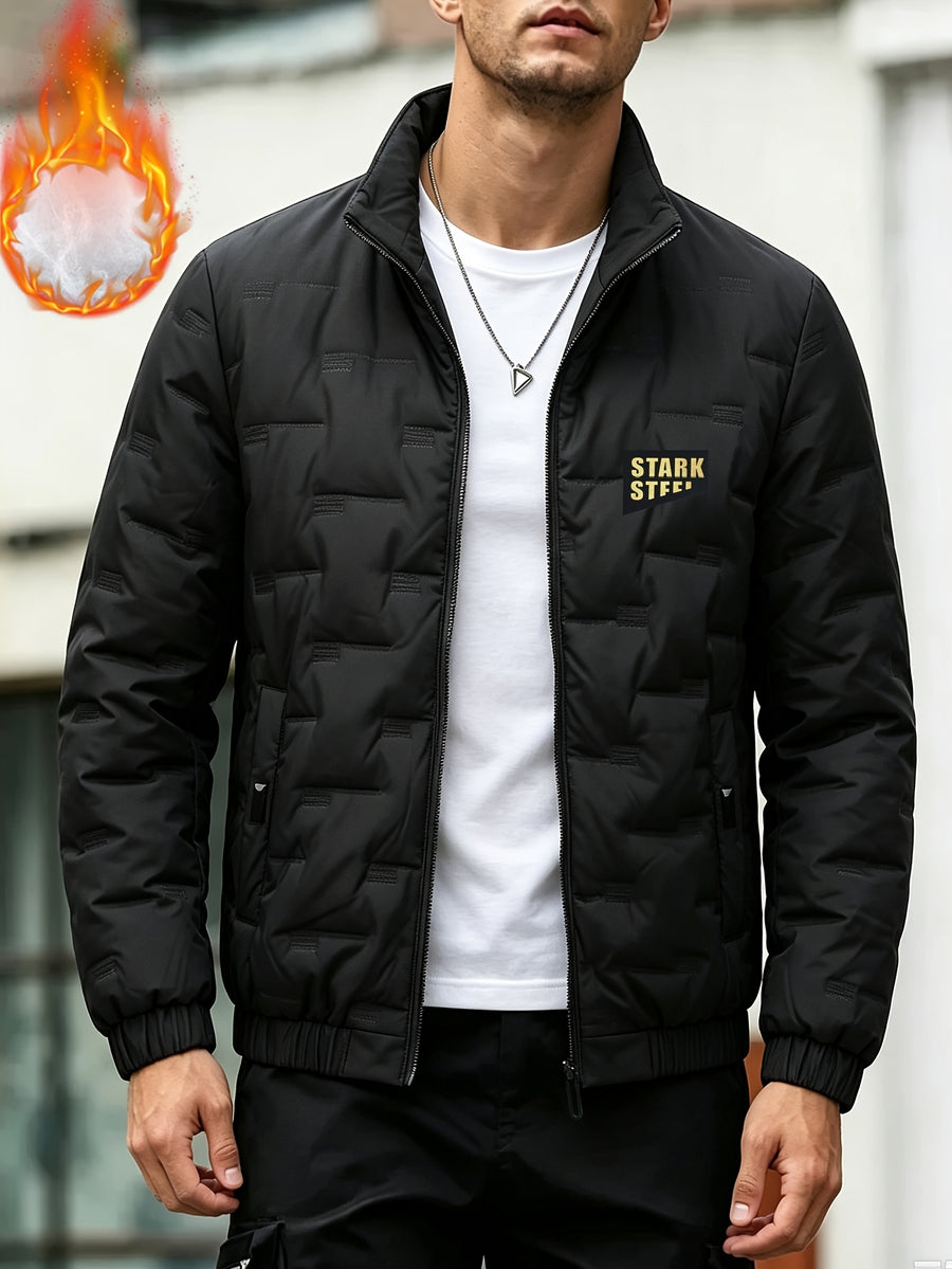 Men's Autumn/Winter Stand Collar Long Sleeve Thickened Outer Jacket, for Running and Fitness, Travel and Hiking, Daily Warmth, Zipper Cardigan Thickened Cold-Proof Jacket, Men's Outdoor Casual Sports Long Sleeve -Lined Jacket Top, Suitable for Daily - Black