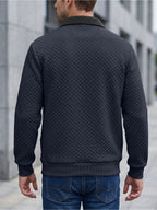 BOWZ Men's Lapel Sweatshirt, Autumn/Winter Men's Half-Zip Polo Sweatshirt, American-Style Henry Shirt Color-Block Sweatshirt, Trendy and Versatile, Warm and Breathable, with Zipper and Pocket Design, Suitable for Outdoor Sports and Casual Home Wear - Navy Color
