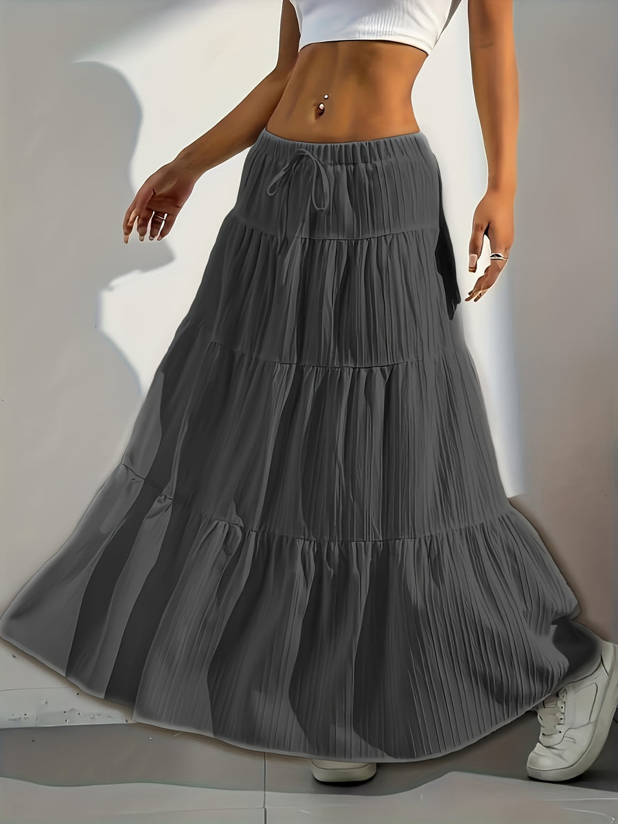 Elegant Style 2025 Western Cross-Border Women'S New Solid Color Half Skirt with Tie-Back Flared Skirt Loose Half Skirt Women - Dark Gray