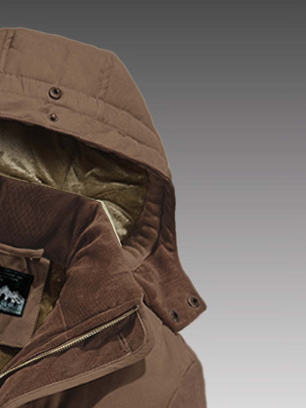 Cargo Jacket, Removable Hood Corduroy Lining Multi-Zipper Pockets, Warm Casual Top Jacket, Western Trendy Outerwear. Men'S Fashion Winter Mid-Length Fleece-Lined Thick Jacket, Men'S Work Practical Jacket - Coffee Color