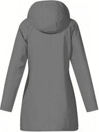 Women'S Hooded Outdoor Pocket Zipper Casual Mid-Length Trench Coat - Dark Gray
