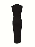 New Elegant Mix-and-Match Slit Sleeveless Dress - Black