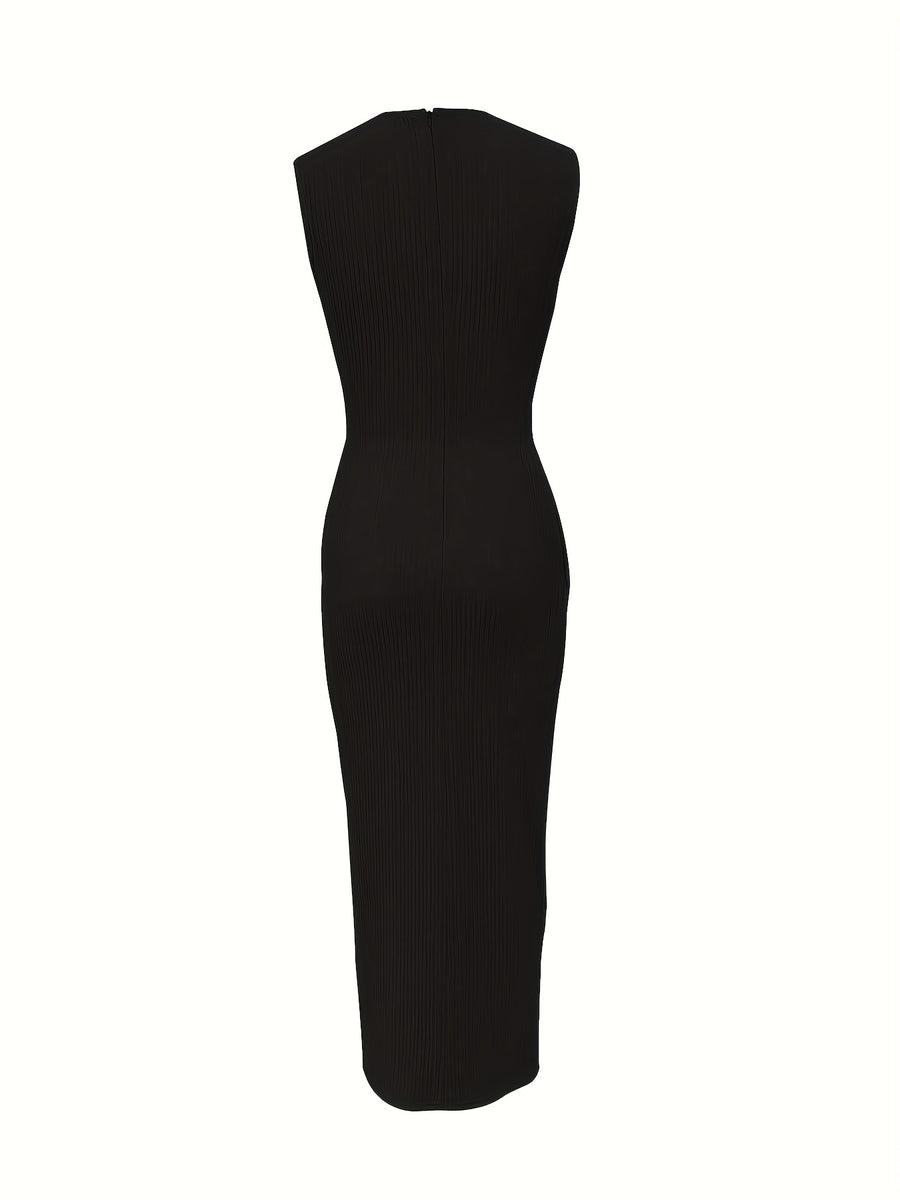 New Elegant Mix-and-Match Slit Sleeveless Dress - Black