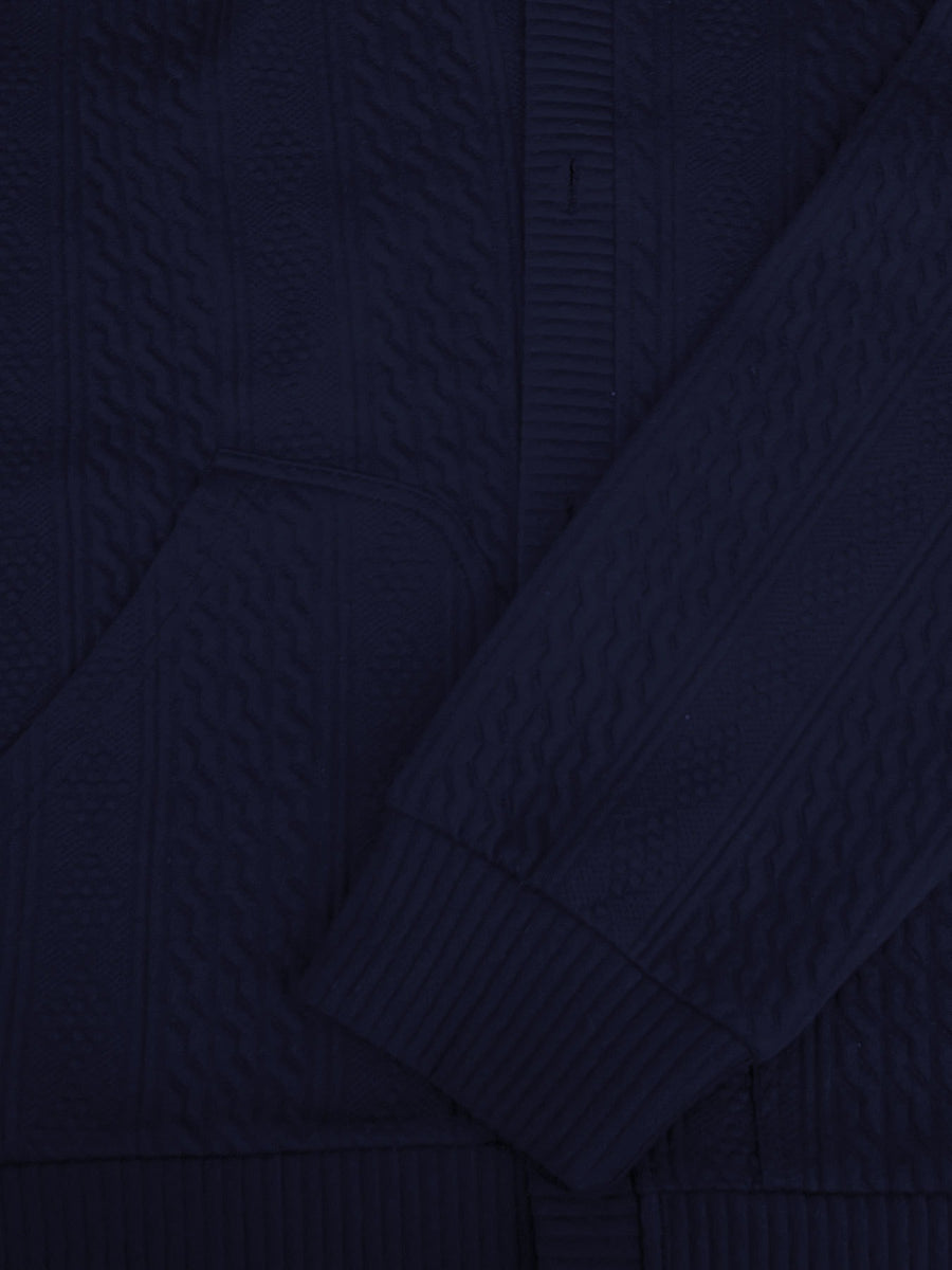 Men's V-neck Knitted Cardigan with 3D Embossed Jacquard Design, Simple and Mature Light Style, Spring/Autumn Regular Fit, Button Closure with Side Pockets, Blended Knit Fabric, Multi-color Casual Outerwear for Home, Outings, Dates, and Commuting - Navy Color
