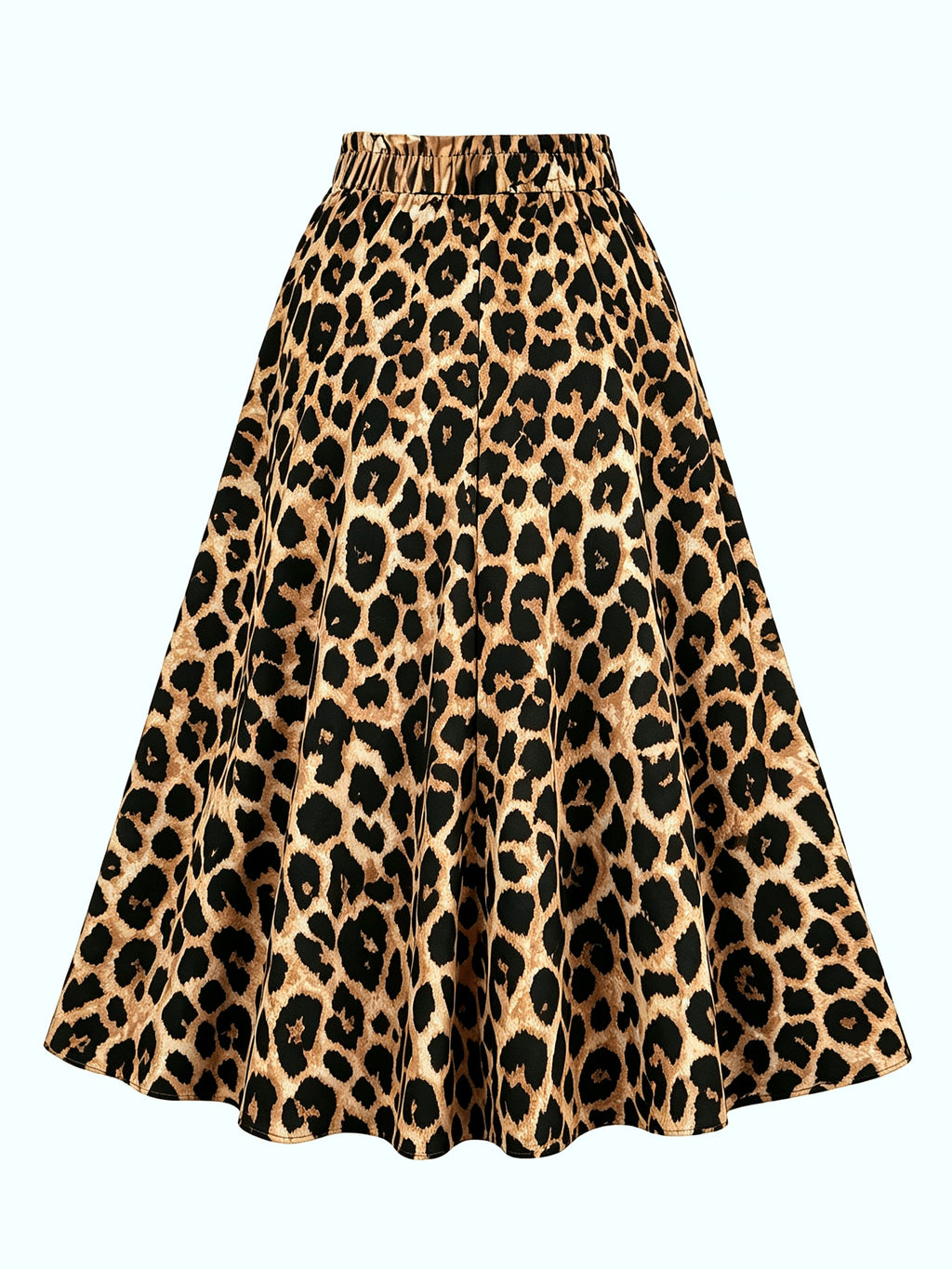 Leopard Print High-Waist Flared Midi Skirt Women'S Elastic Waist Bow Tie A-Line Swing Skirt Casual Daily Party Streetwear Long Skirts - Light Beige