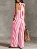 Women'S Casual Sleeveless Loose Striped Jumpsuit for Easter, Labor Day, Birthday, Teacher'S Day, ' Day - Red