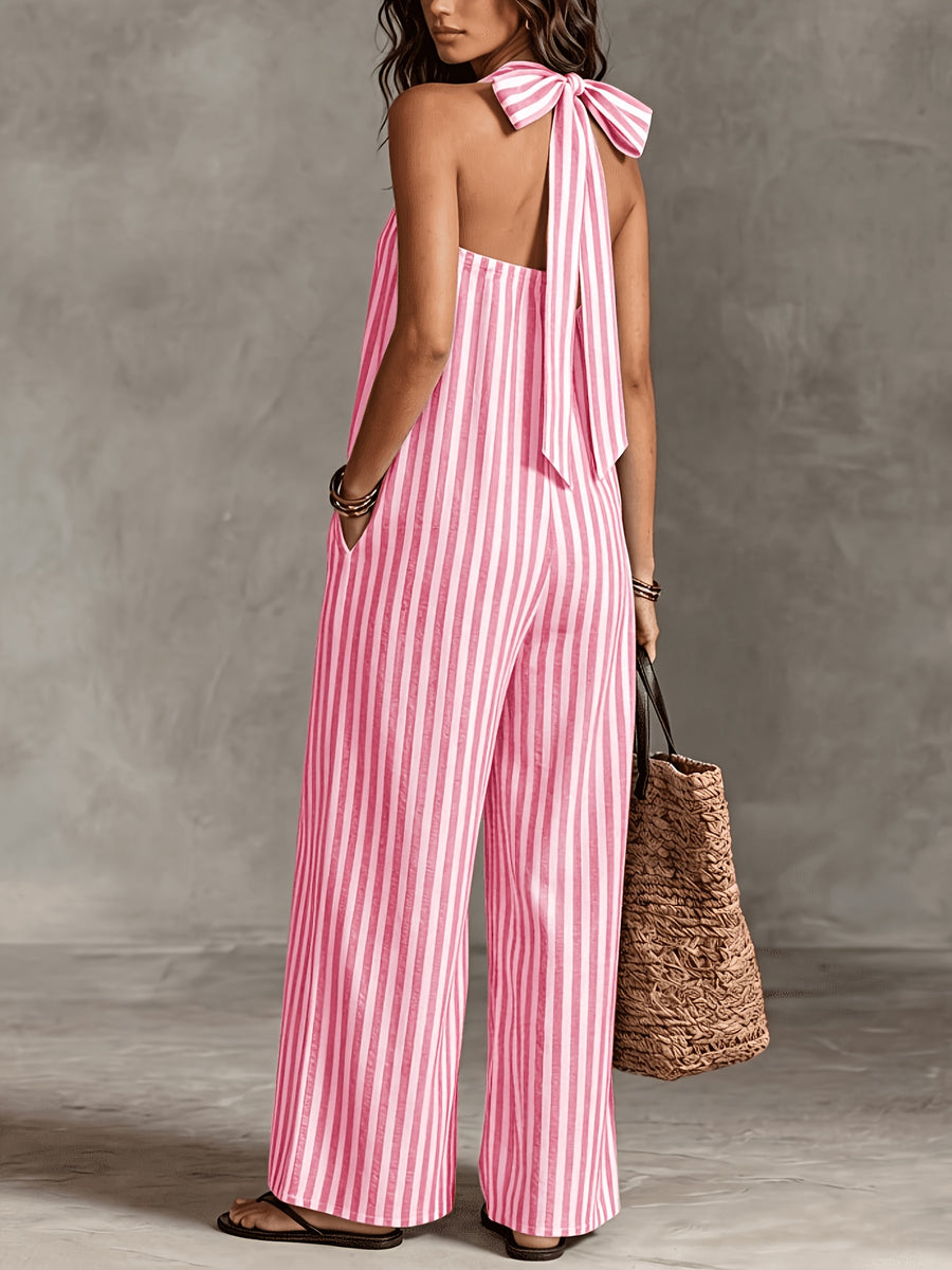 Women'S Casual Sleeveless Loose Striped Jumpsuit for Easter, Labor Day, Birthday, Teacher'S Day, ' Day - Red