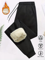 Winter Women'S Athletic Long Pants, Fleece-Lined Thick Casual Trousers with Elastic Waist And Ankle-Cinching Design - Black