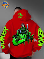 Warner Bros. American Trendy and Cool Hook, Hisley Jay Joker, JOKER Splashed Ink Graffiti Print Hooded Sweatshirt, with Adjustable Drawstring, Comfortable and Warm, Fashionable and Versatile Men's Casual Sweatshirt - Red