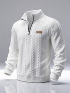 Men'S Casual Button-Up Half-Open Placket Patchwork Contrast-Colored Henley Shirt Long-Sleeved Spring And Autumn Men'S Top Outdoor Versatile Jacquard Sweater - White