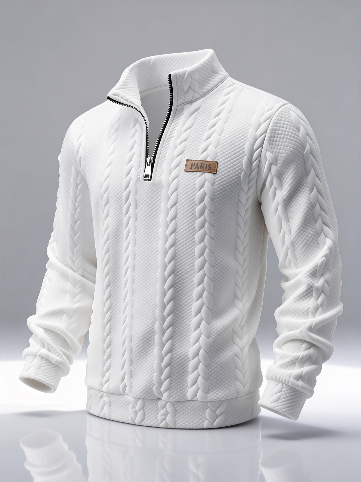Men'S Casual Button-Up Half-Open Placket Patchwork Contrast-Colored Henley Shirt Long-Sleeved Spring And Autumn Men'S Top Outdoor Versatile Jacquard Sweater - White