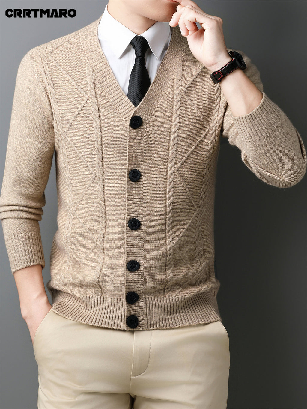Men'S Wool Blend, Thick Knit Cardigan, Warm Casual Layering Top for Fall And Winter - Camel