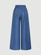 Women'S High-Waist Multi-Panel Wide-Leg Floor-Length Trousers Casual Loose Bottoms - Washed Blue