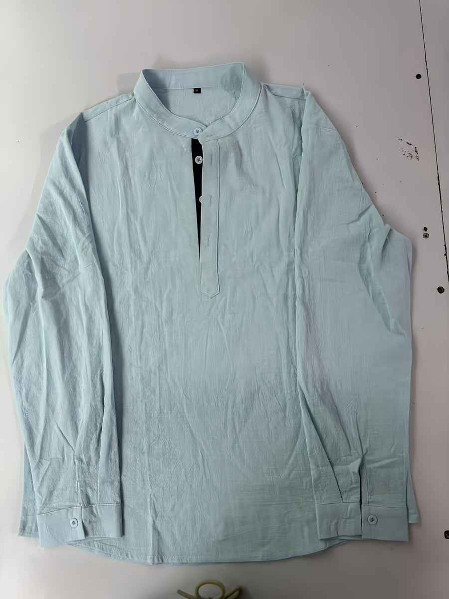 Men'S Fashion Casual Color Block Shirt, All Season, Breathable, Button, Regular Fit, Lapel, Short Sleeve - Sky Blue
