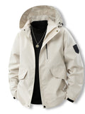 Men's Spring/Autumn Long-Sleeve Loose Hooded Jacket, Casual Outdoor Sports Zip-Up Jacket, Men's Camping Hiking Fishing Hooded Outdoor Apparel - Khaki
