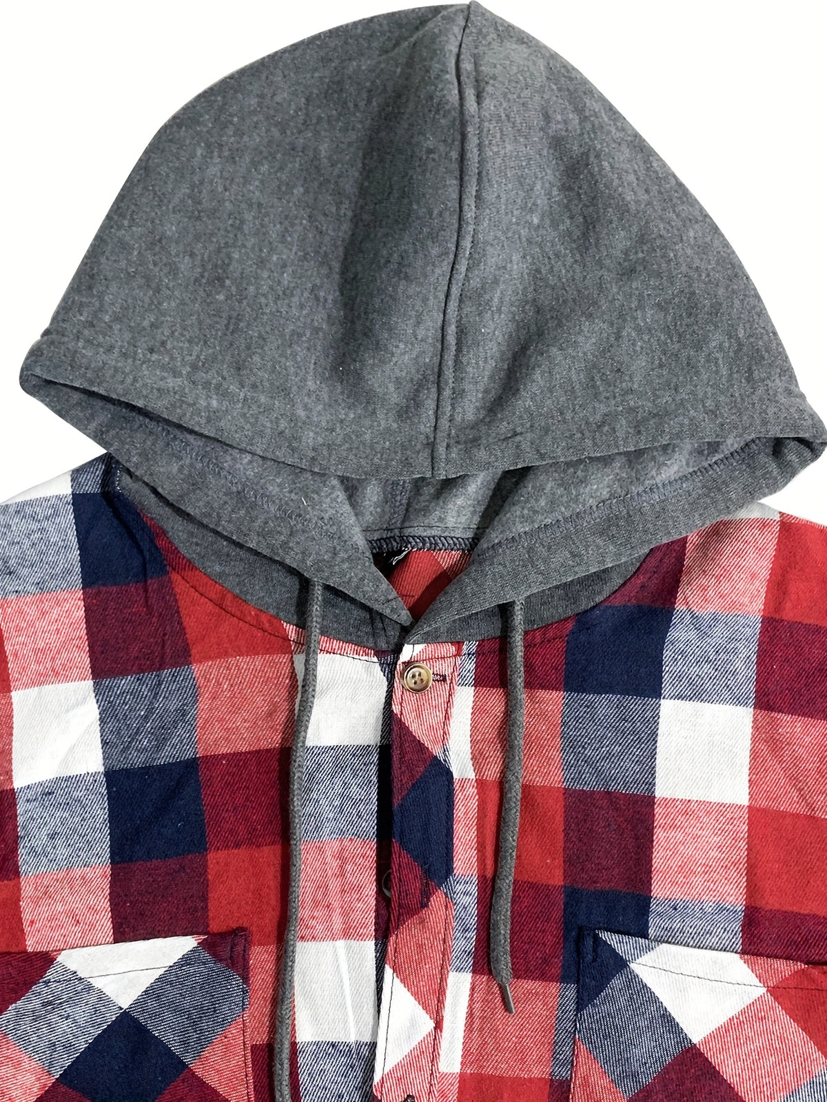 Men'S Plaid Hoodie Fashion Hoodie Fleece Shirt Price Long Sleeve Casual Button-Up Hoodie, Autumn Essentials - Red-white-gray