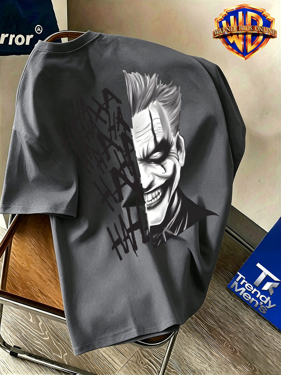 Men'S 100% Short Sleeve T-Shirt, American Trendy Character Print Top, Complete Black And White Comic Figure Scene with Distressed Graffiti Letters, Eye-Catching Visual Effect, Suitable for Various Casual Occasions, Relaxed Fit, And Fade-Resistant - Dark Gray