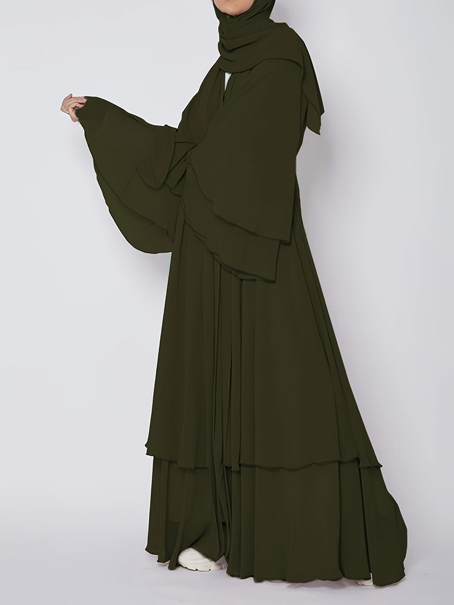 Ramadan Islamic Modest Dress Without Hijab, Long Sleeve Open Front Casual Modest Muslim Dress, Women's Clothing - Army Green