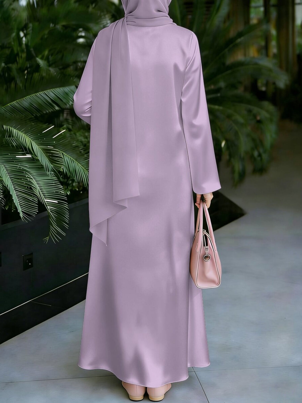 Women's Middle Eastern Style Muslim Elegant Robe Dress, Suitable for Malaysia, Arab Floral Long Robe, Loose Flared Long Sleeves, for Prayer, Visiting Family, Outings, and Gatherings, Lightweight and Smooth Non-Embroidered Design - Mixed colors