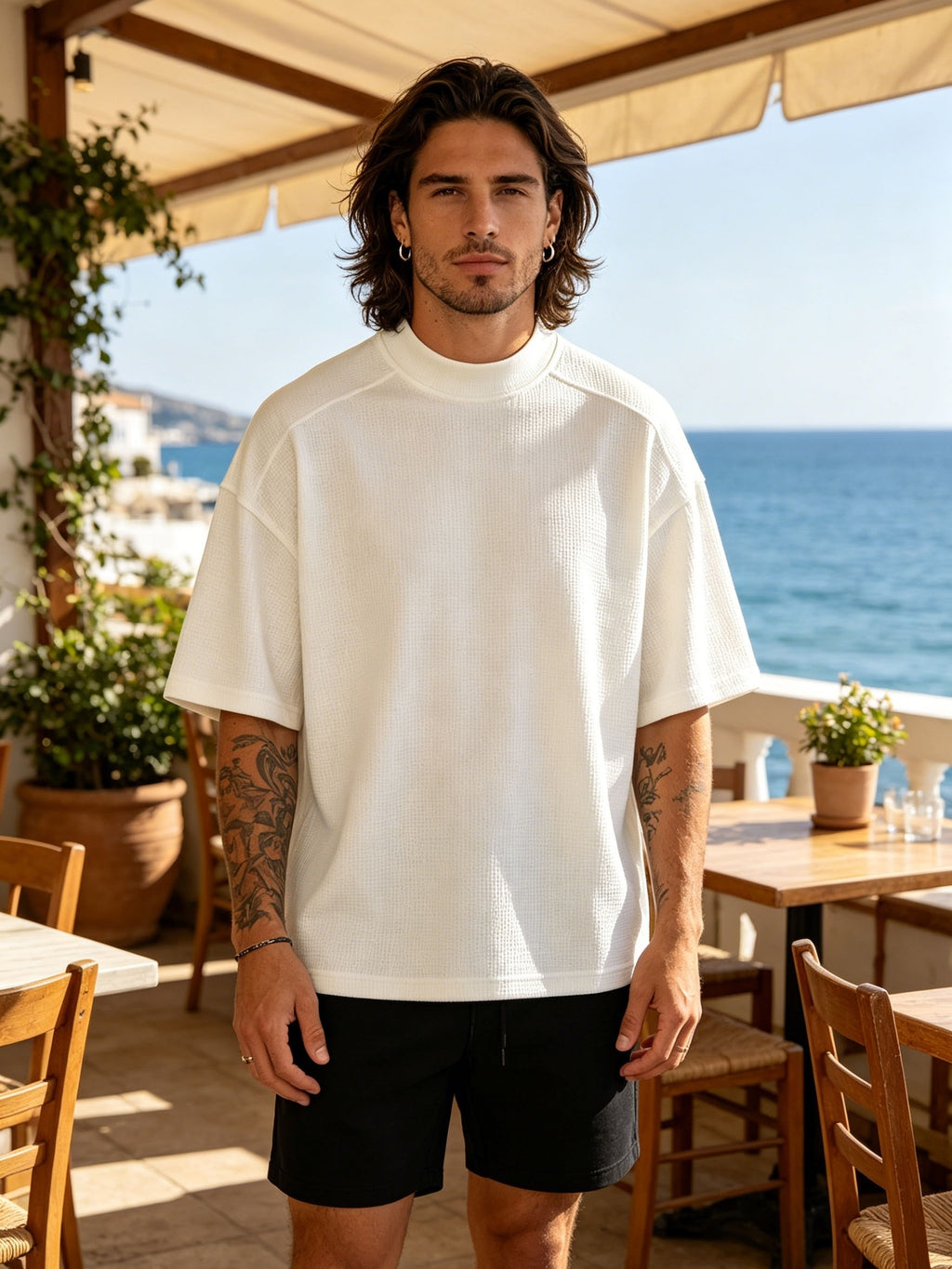 New Spring/Summer Men's Short-Sleeve Top, Suitable for Daily Outdoor Wear, Versatile and Casual, Combining a Fashionable and Sporty Style. Made with Lightweight, Skin-friendly Fabric for a Refreshing and Comfortable Fit. Features a Trendy and Durable - White