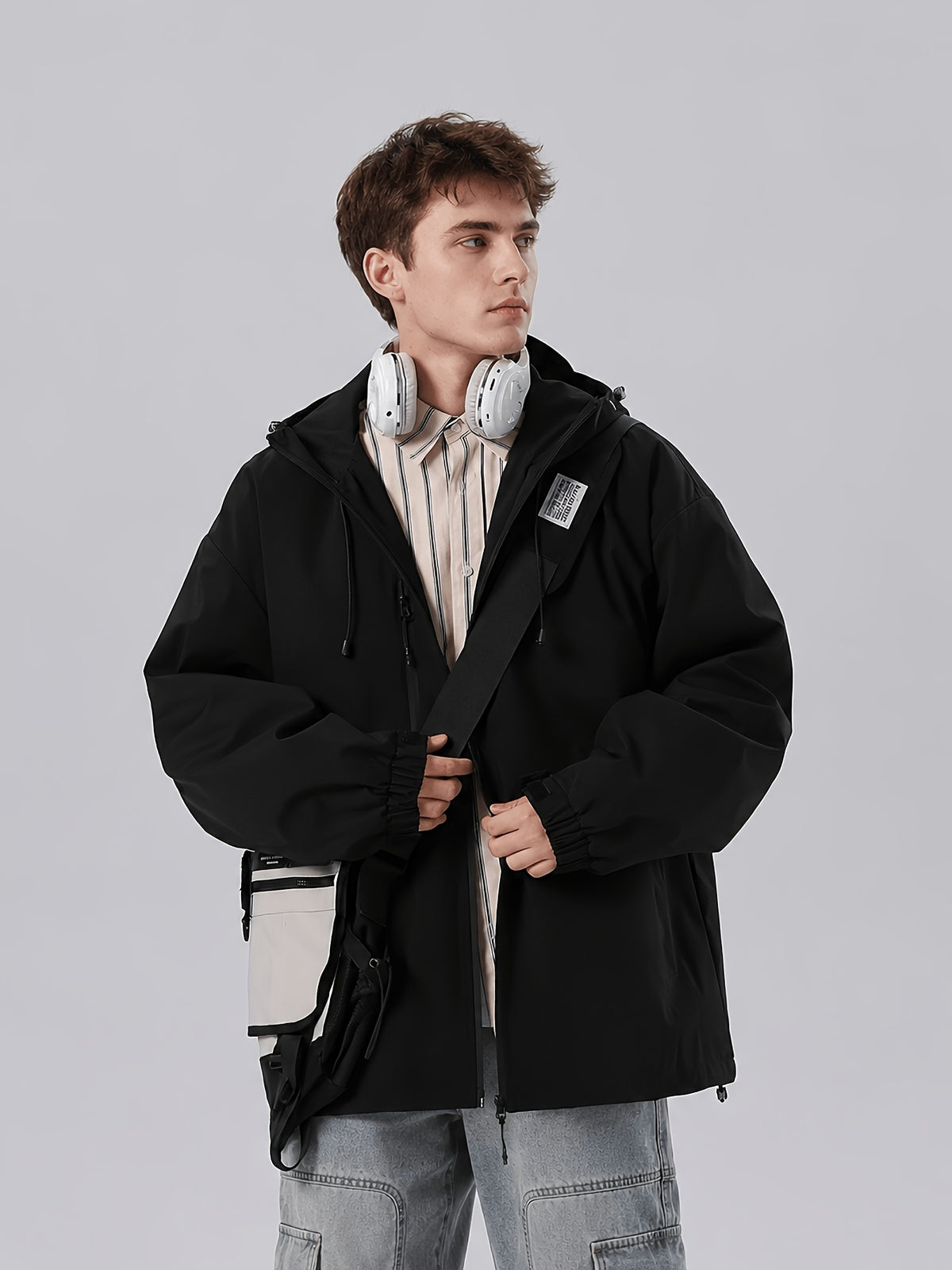 Men'S New Jacket Coat Spring Autumn Casual Jacket Sports Outdoor Zipper Pocket, Hooded Design Casual Outdoor Coat - Black