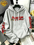 By Warner Bros., 2026 New Adventure Treasure Print, Men's Hoodie, Hooded Sweatshirt, Kangaroo Pocket and Drawstring Hat, Suitable for Daily and Outdoor Sports Wear, Autumn and Winter Warm Jacket, Fashionable Jacket - Light Grey