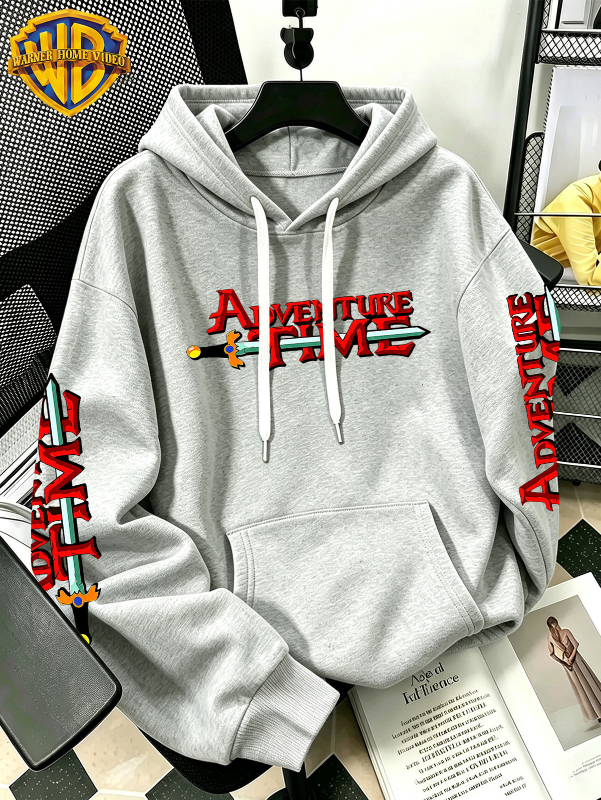 By Warner Bros., 2026 New Adventure Treasure Print, Men's Hoodie, Hooded Sweatshirt, Kangaroo Pocket and Drawstring Hat, Suitable for Daily and Outdoor Sports Wear, Autumn and Winter Warm Jacket, Fashionable Jacket - Light Grey