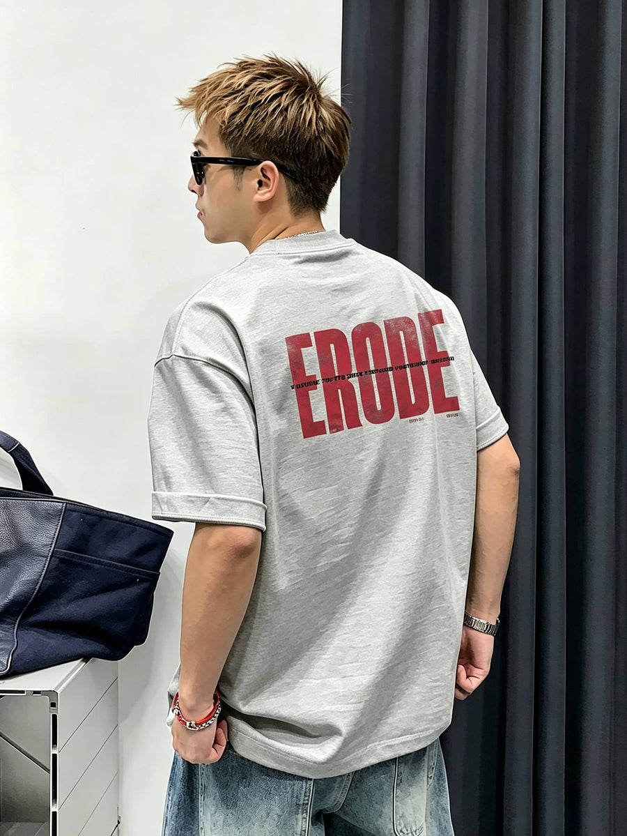 American-Style Trendy Short-Sleeved T-Shirt for Men, Summer Wear, Fashionable, Loose Fit, Trendy, Cool, Korean Style, Casual, Versatile, Round Neck, Printed Pattern, Short-Sleeved Top, Sweat-Absorbent, Breathable Sports Shirt - Light Grey