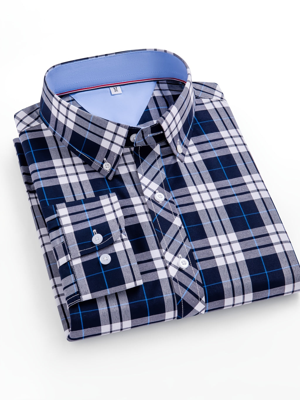 New Plaid Shirt for Men, Long Sleeve, European/American Sizing, Suitable for All Seasons and Commuting, Two-Tone Color Block Design, Four-Season Casual Shirt. Ideal for Men's Daily Wear, Vacation, Leisure, and Streetwear. The Casual Plaid Shirt - Blue-gray