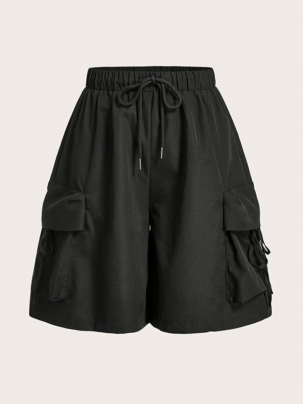 Solid Color High-waist Wide-leg Shorts, Casual Workwear-style Shorts with a Practical Multi-pocket Design, Suitable for Outdoor Leisure and Daily Wear - Black