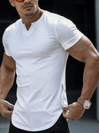 Men's Summer Breathable Casual T-Shirt with Henley Collar, Slim Fit, Suitable for Both Sports and Daily Wear, Soft and Comfortable - White