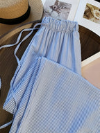 Loose Wide-Leg Pants with Light Blue Stripes in a Fresh And Clean Style - Deep Sky Blue