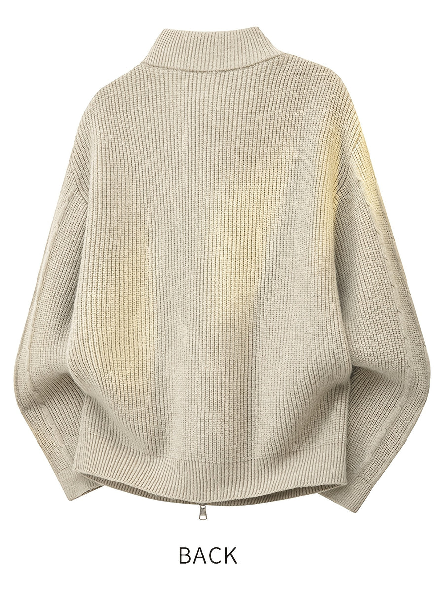 Men'S Light Luxury Old Money Style Casual Stand-Collar Sweater with Zipper, Fall/Winter Versatile Jacket - Oat