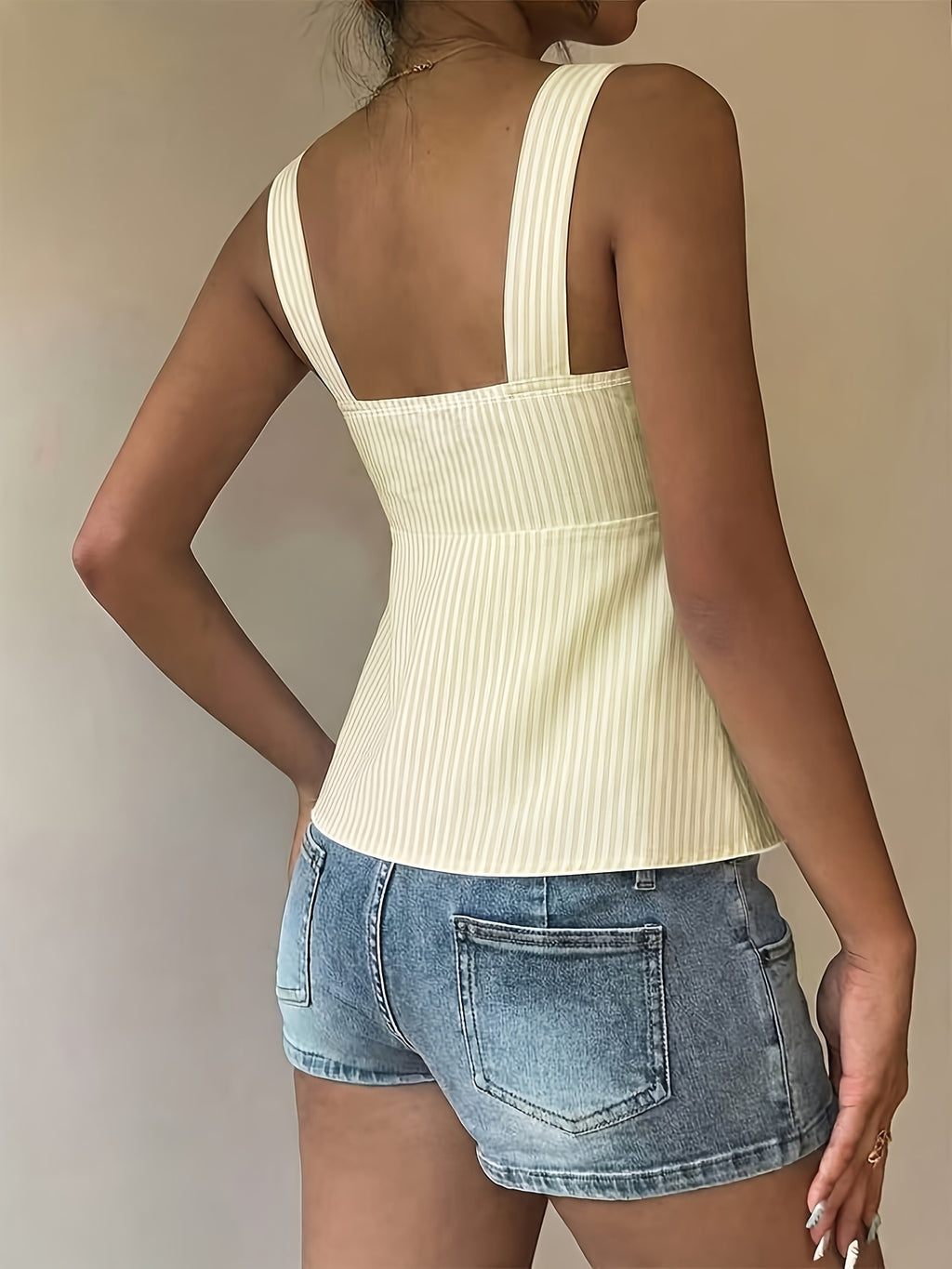 Casual Women'S Vest with Drawstring, Outdoor Top, Vacation Wear, Cute Summer Blouse - 【Light Yellow】