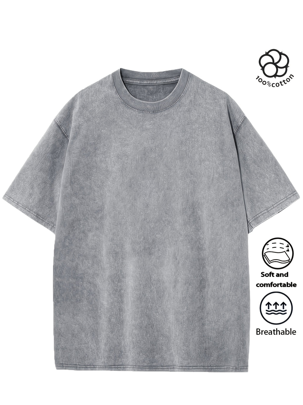 Men Heavyweight Short Sleeve T Shirt Washed Vintage Fashion Print Acid Wash Distressed Grunge Style Pure Breathable Fabric High Street Hip Hop Loose Fit Gym Fitness Workout Tops Casual Clothing 2026 - Grey
