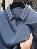 Men's Striped Lapel 2-in-1 Look Long-Sleeve Top, Spring/Autumn Style, Wearable as a Standalone or Layering Piece, Simple Business Casual Style - Blue