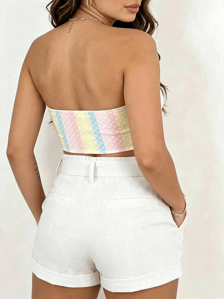 New Summer 2026 Solid Color High-Waist Three-Quarter Fashion Shorts - White