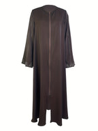 Traditional Middle Eastern Style Women'S Long Sleeve Dress with Zipper Closure, Elegant Abaya Long Dress - Coffee Color